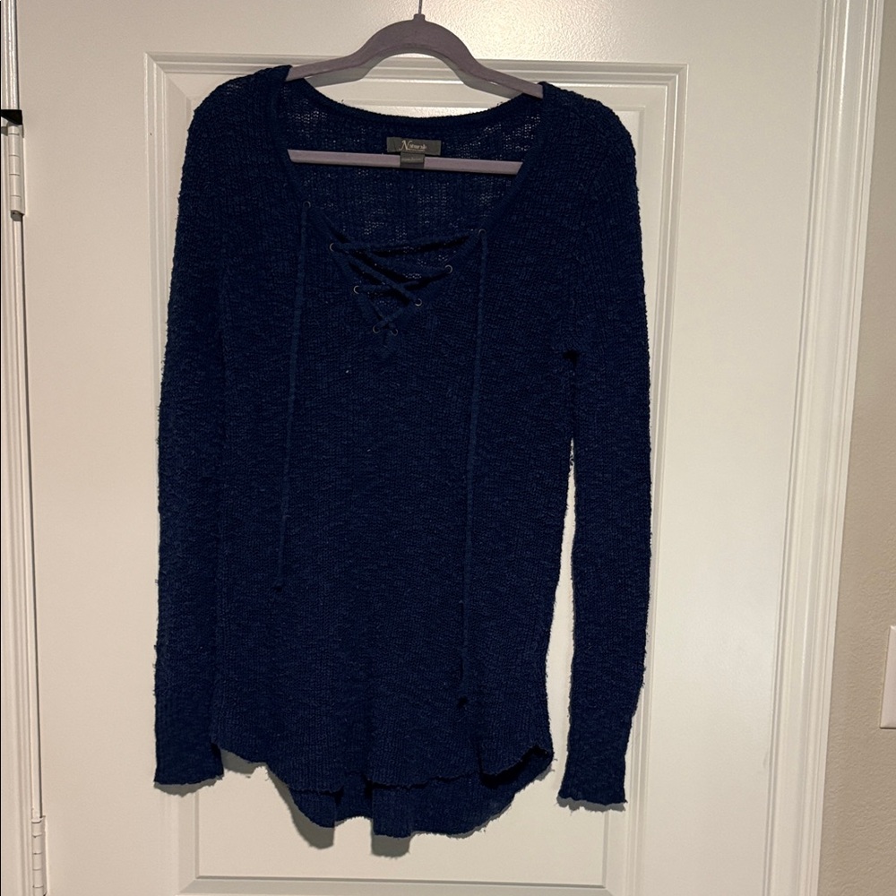 Kensie Navy Lace-Up Long Sleeve Top